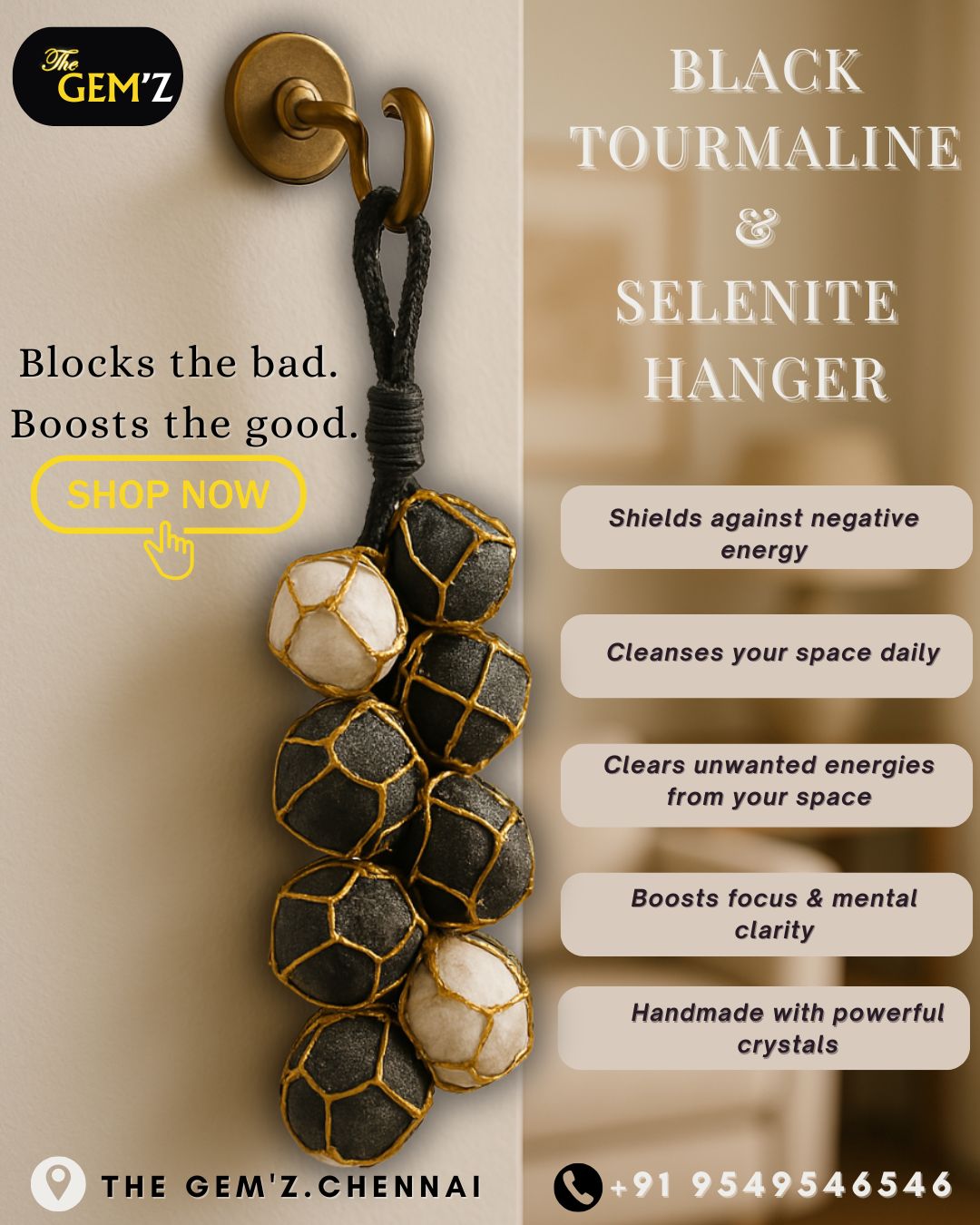 Black Tourmaline + Selenite Hanger – The Ultimate Energy Shield